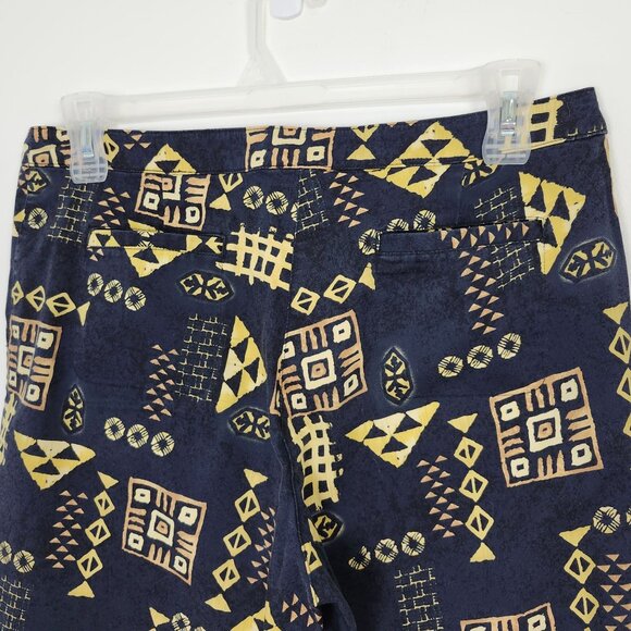 Vtg 90s Banana Bay Resort Wear Capri Pant Geometric Print 4 Pockets Navy Yellow - Picture 5 of 16